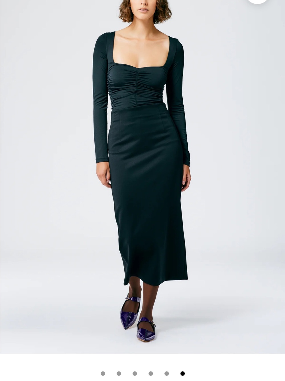 Tibi Black Stretch Shirred Long Sleeve Bodysuit